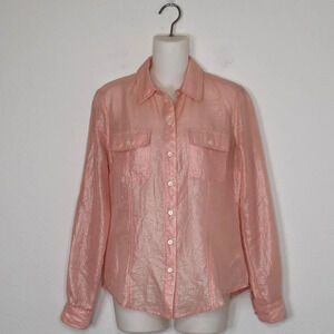 Calvin Klein Shirt Button Down Sz S Metallic Roll Tab Minimalist Neutral Work